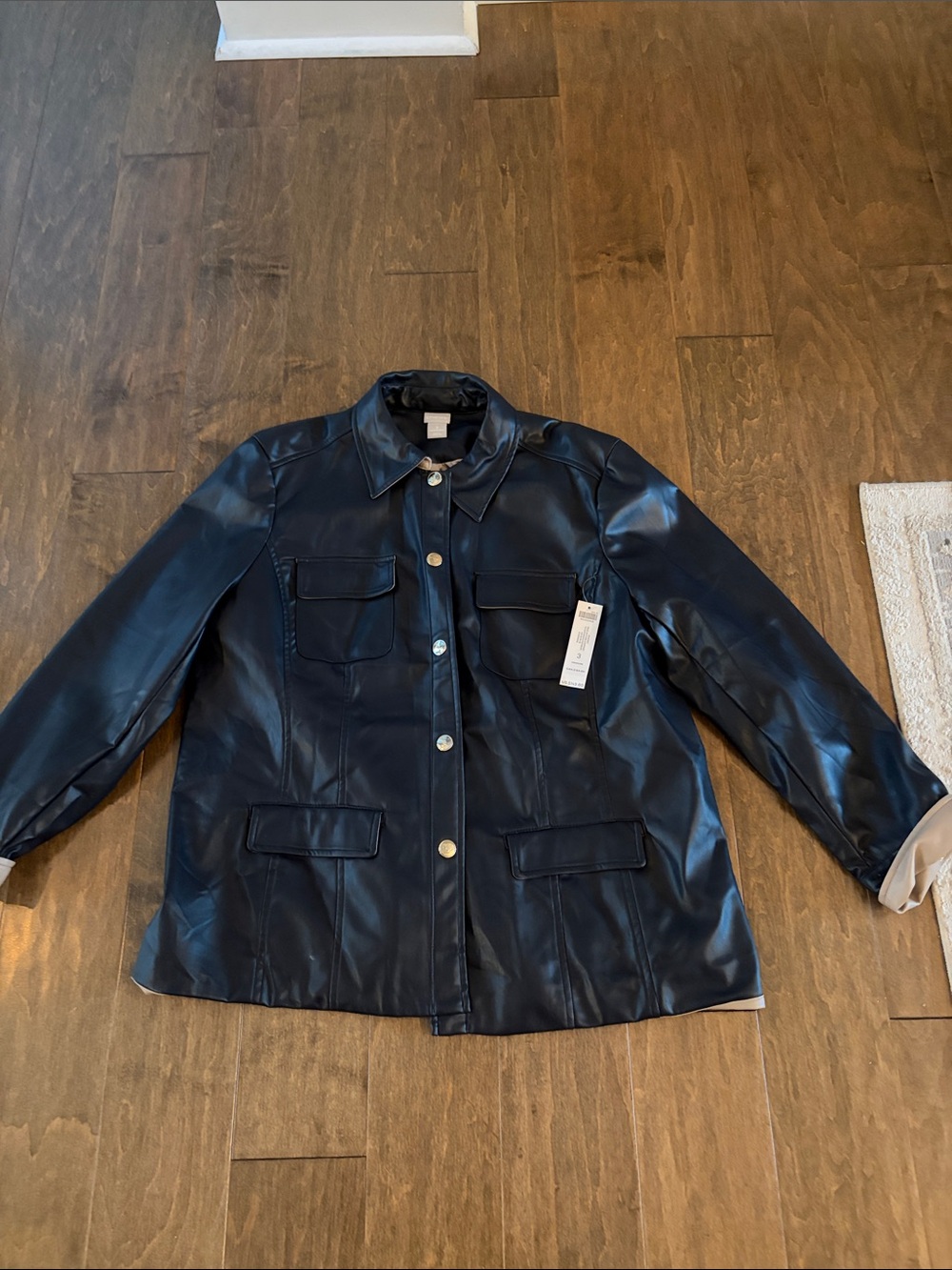 Chico's Black Faux Leather Button-Front Jacket